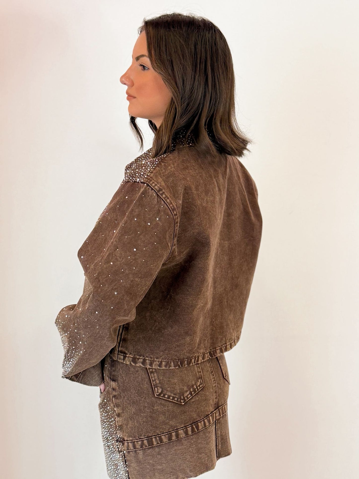 Giacca marrone con strass