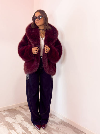 Ecofur con cappuccio bordeaux