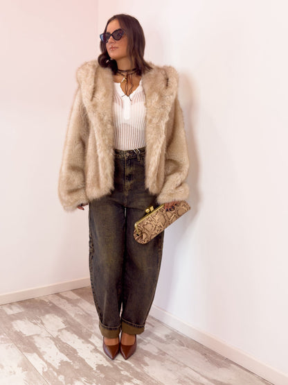 Ecofur con cappuccio beige