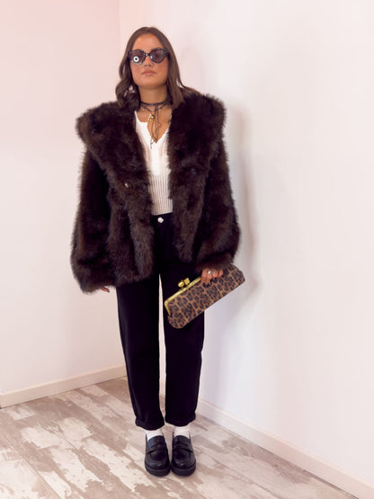 Ecofur con cappuccio marrone