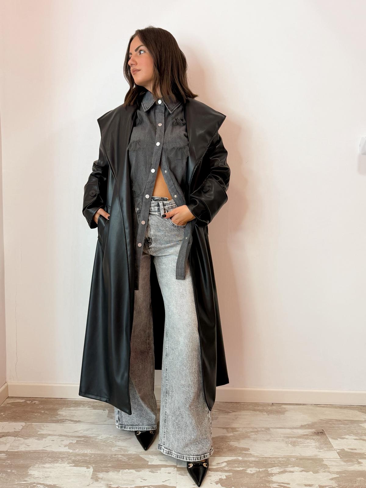 Trench lungo similpelle  nero