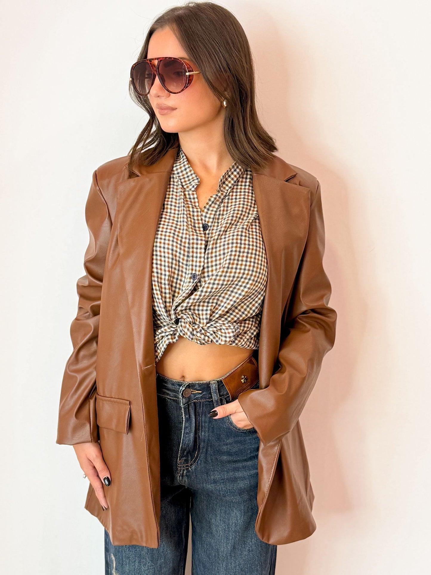 Giacca similpelle marrone