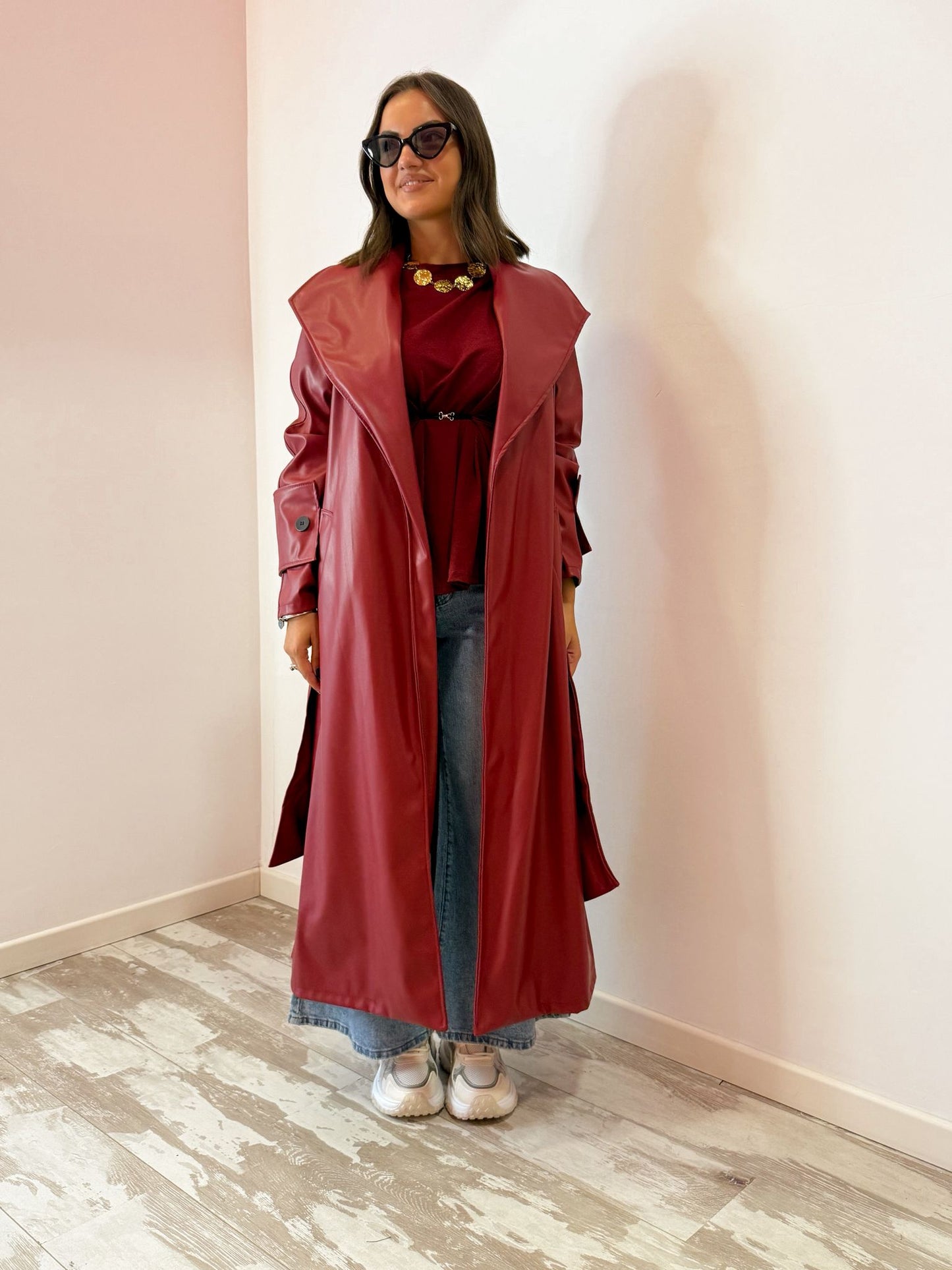 Trench lungo similpelle Bordeaux