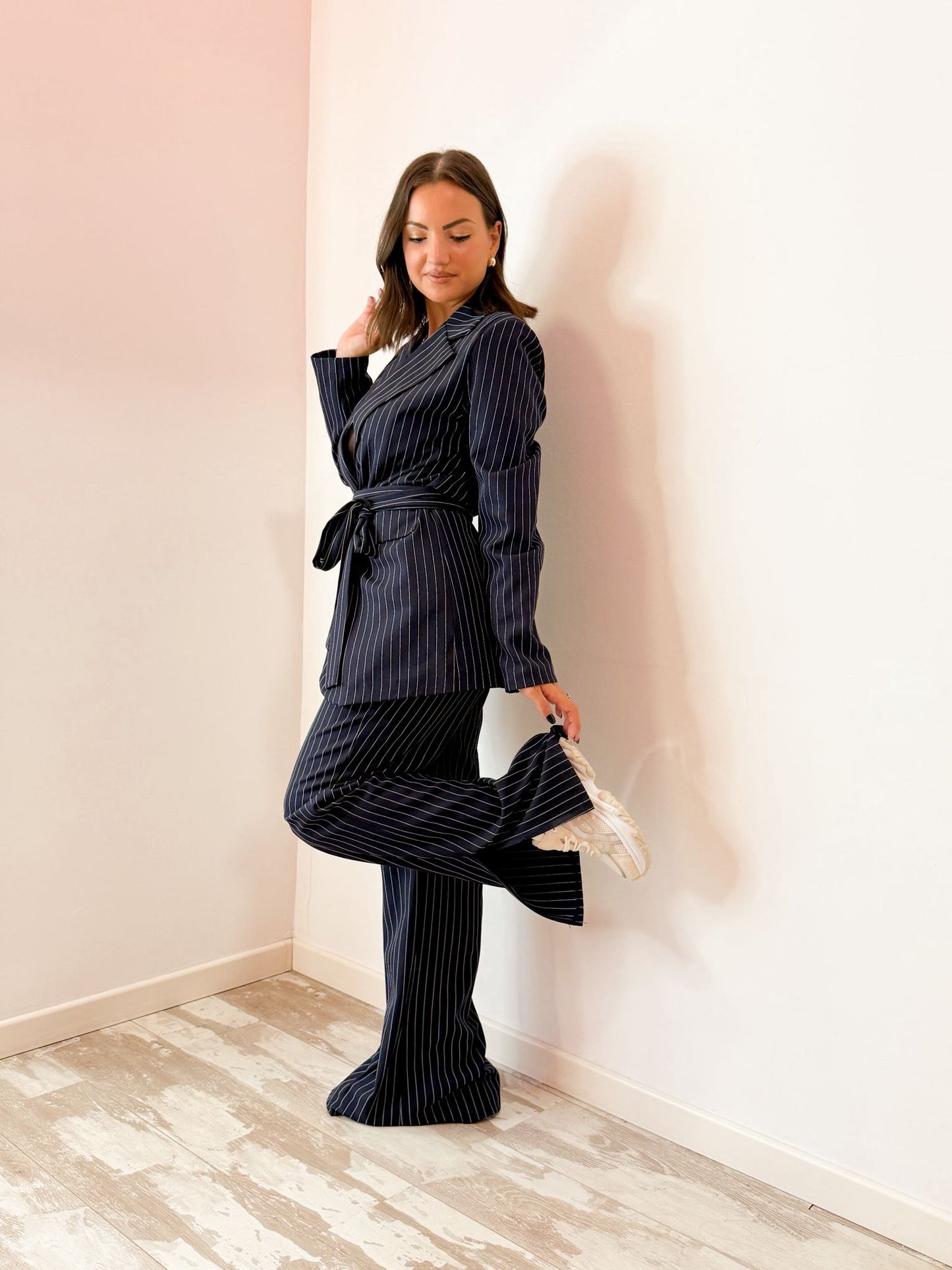Tailleur gessato blu