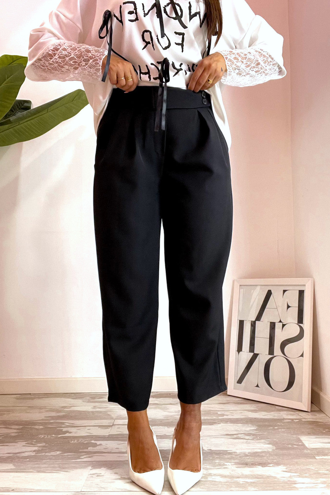 Pantalone doppio bottone nero