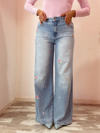 Jeans fiori rosa