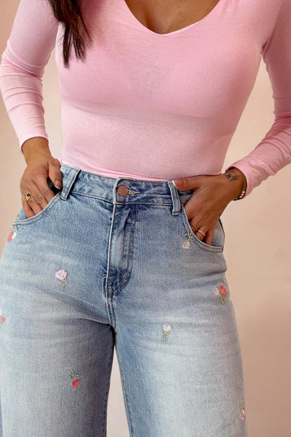 Jeans fiori rosa