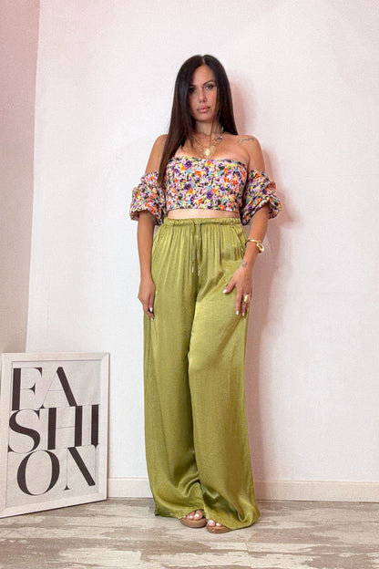 Pantalone satin verde oliva