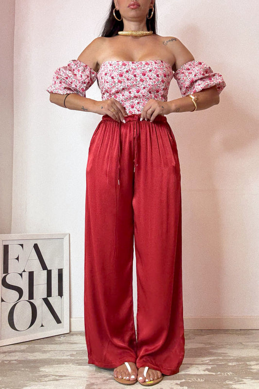 Pantalone satin rosso