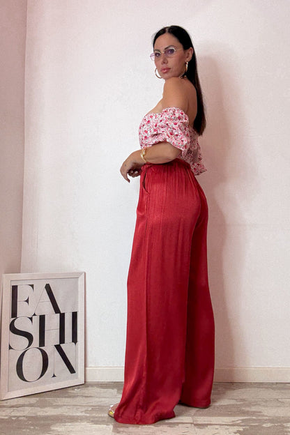 Pantalone satin rosso