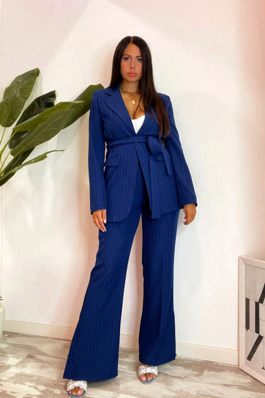 Tailleur gessato blu