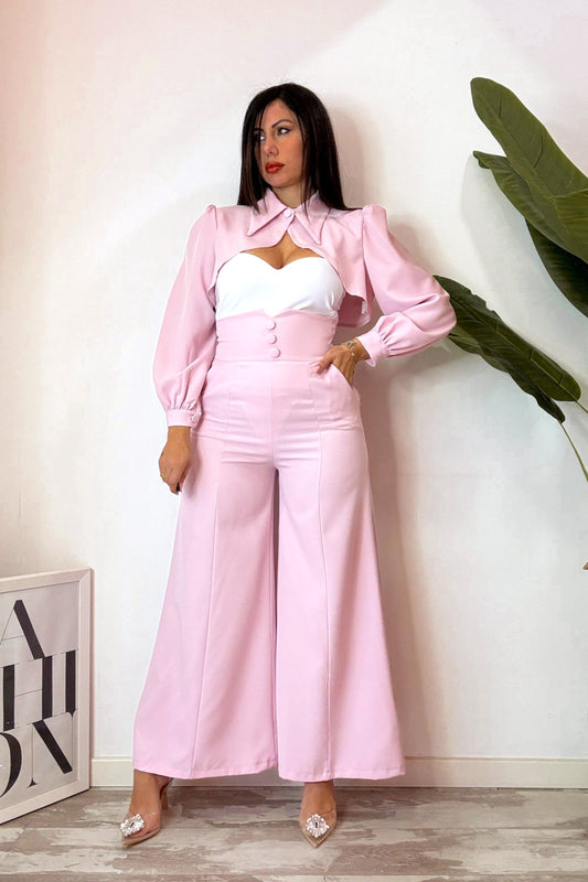 Tailleur crop rosa