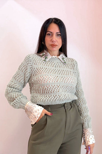 Pull crop traforato 2 colori